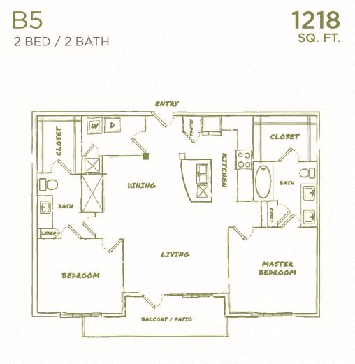 Floor plan for 2 beds, 2 baths